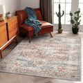 CHAMPLANT Area Rug 5'x7' Light Cyan and Light red Washable Rug Vintage by CHAMPLANT