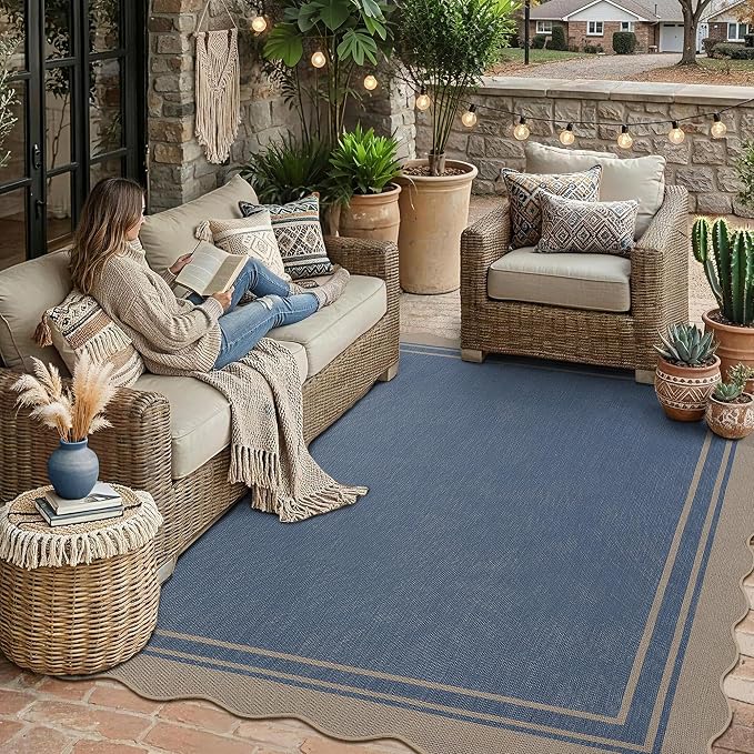 5x7 Scalloped Rug Easy Jute Washable Outdoor Patio Rug - Image 8
