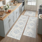 Neutral Kitchen Rug Set of 3 Washable Blue Vintage Kitchen Mats - Image 6