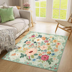 DUKINO 4x4 Square Area Rug, Floral Indoor Floor Washable Entryway Rug - Image 4