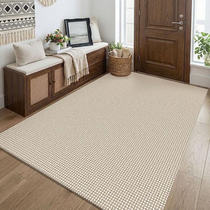 KOZYFLY Washable 4x5 Entry Woven Area Rug, Braided Throw Rugs by KOZYFLY