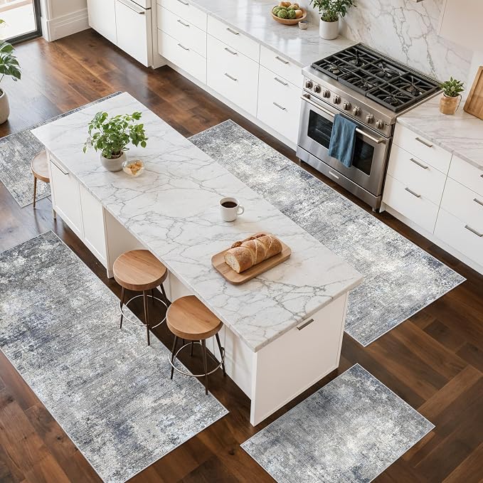 Kitchen Rug Set 4-Piece with Runner – Washable Non-Slip Floor Mats - Image 3