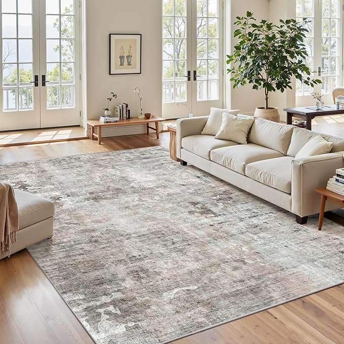 Soalmost Abstract Rug 5x7 Machine Washable Area Indoor Pink Grey Low Pile by Soalmost