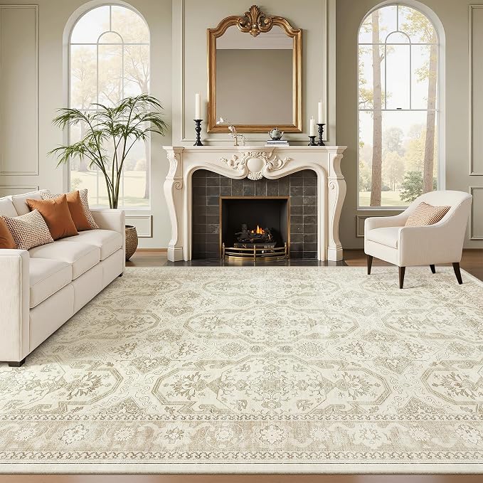 Soalmost 8x10 Area Rugs, Washable Rugs, Large Stain Resistant Beige Area Rug - Image 2