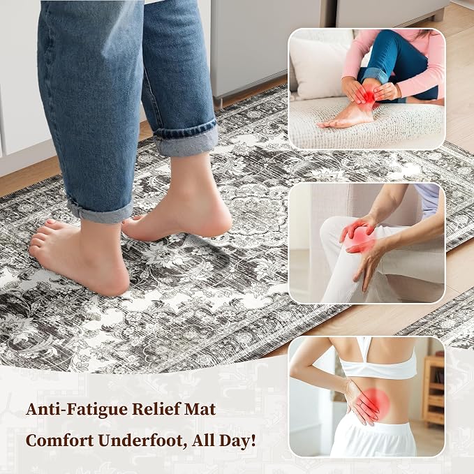 Boho Kitchen Mats for Floor 2 Piece Set Anti Fatigue Cushioned PVC Kitchen Rugs - Image 3