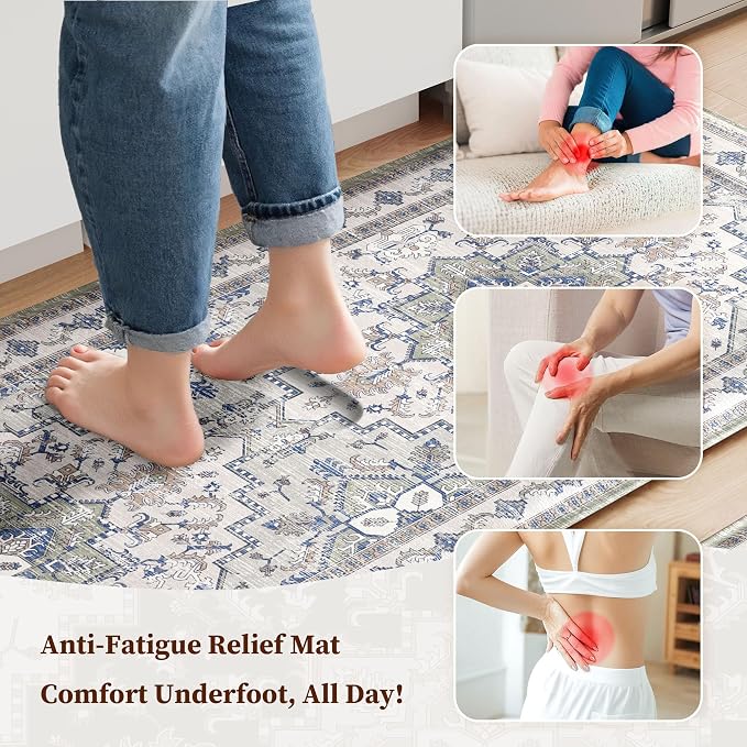 Boho Kitchen Mats for Floor 2 Piece Set Anti Fatigue Cushioned PVC Kitchen Rugs - Image 3