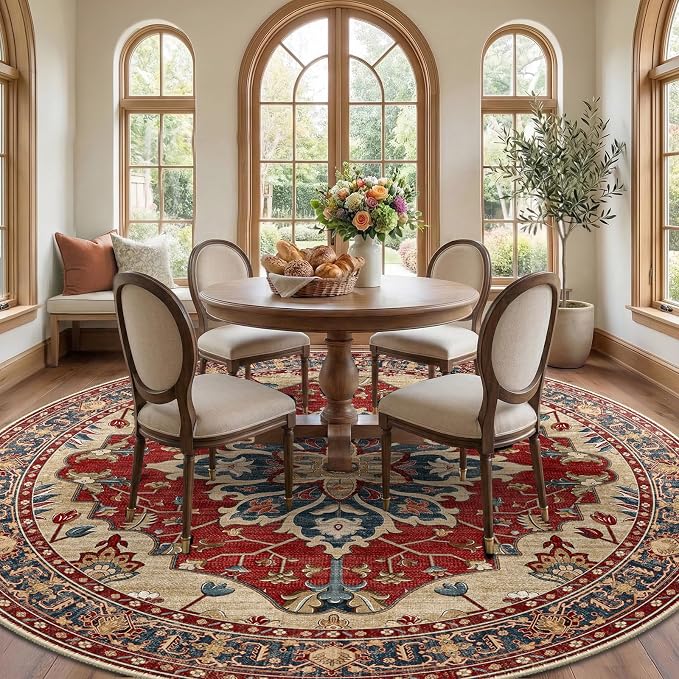 RELEANY Area Rugs Round 10ft Washable Non-Slip, Floral Vintage Distress - Image 3