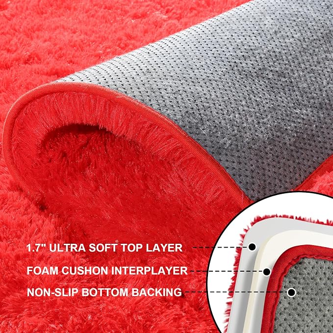 8x10 Area Rugs for Living Room, Large Fluffy Red Rugs for Bedroom, Fuzzy Shag - Image 3