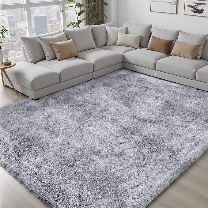 Area Rug for Living Room Bedroom: 9x12 Light Grey Soft Fluffy Shag Upgrade - Image 7