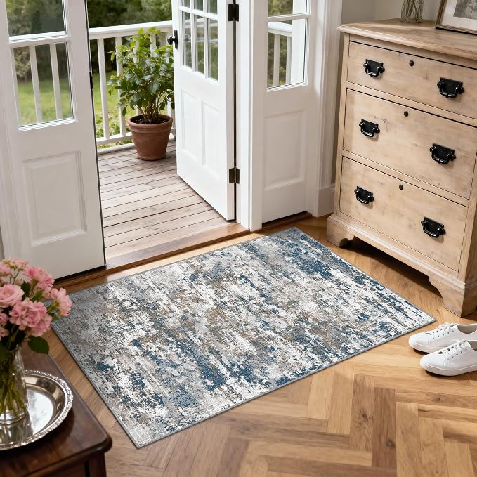 3x5 Area Rug Washable Entryway Rug Non Slip Abstract Tear and Stain Resistance - Image 2