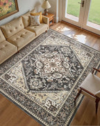 10x14 Vintage Area Rug: Washable Neutral Soft Non Slip Thin Large Floor Carpet - Image 3