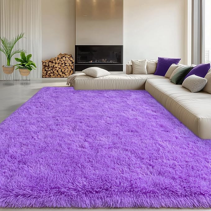 WISH TREE Purple Fluffy Shag Rug 6x9 Ft, Soft Non-Slip Plush Area Rug - Image 4