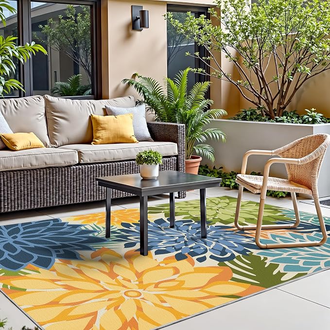 3x5 Washable Rug for Living Room Tropical Botanical Modern Floral Chenille Area - Image 3
