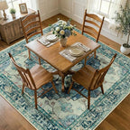 RELEANY Area Rugs Square 7ft Washable Non-Slip, Floral Vintage Distress by RELEANY