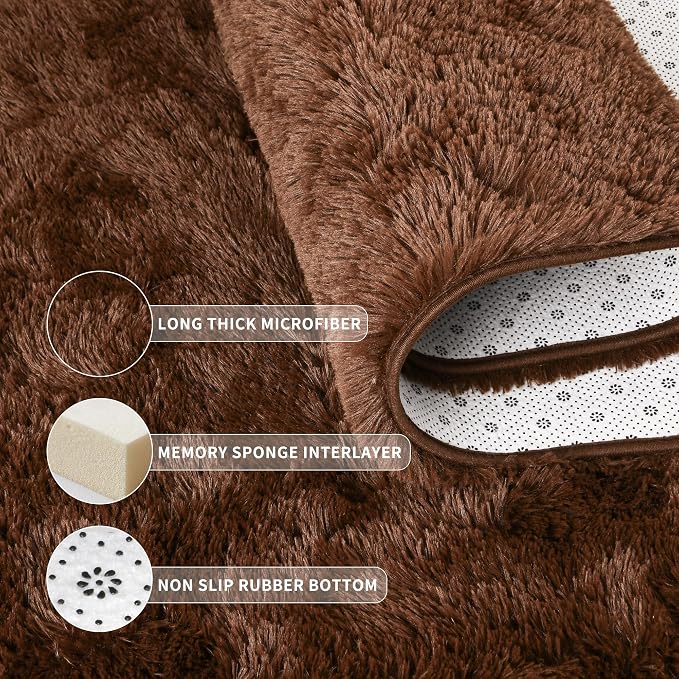 Tepook 6x9 Brown Area Rugs for Living Room Bedroom, Soft Fluffy Plush Shaggy - Image 5