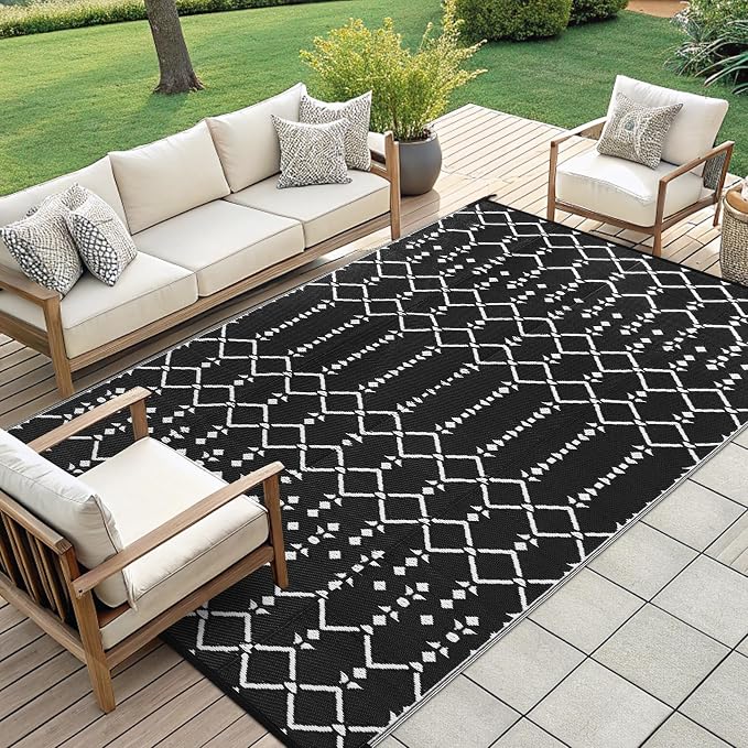Smiry Outdoor Rug 9x12 ft, Waterproof Reversible Plastic Straw Rugs, Boho - Image 7