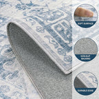 8x10 Area Rugs for Living Room:Blue Washable Vintage Medallion Boho Rug - Image 8