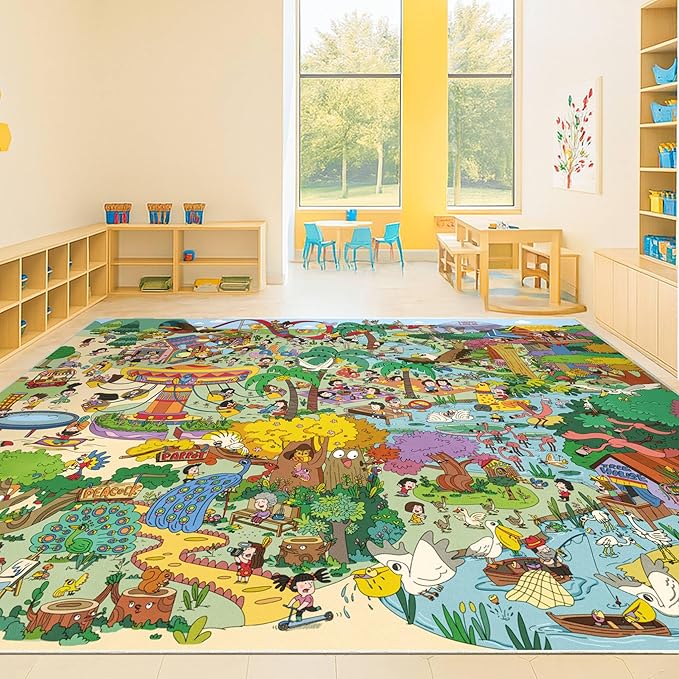 Hazo Haus Extra Large Jungle Explorer Rug 8x10 – Vibrant Cartoon Safari by HazoHaus