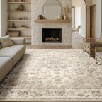 12x15 Neutral Area Rug Beige Vintage Living Room Bedroom Washable Carpet by WondRg