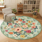 DUKINO Floral Round Rug, 6ft Washable Circle Rug, Non Slip Indoor Low Pile - Image 3