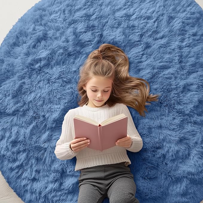 OLANLY Blue Round Rugs for Bedroom by OLANLY