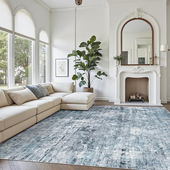 Soalmost 9x12 Area Rugs for Living Room, Abstract Non Slip Machine Washable - Image 2