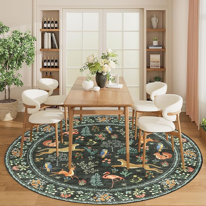 DUKINO 6ft Round Rug for Bedroom, Animal Print Washable Circle Rug - Image 4