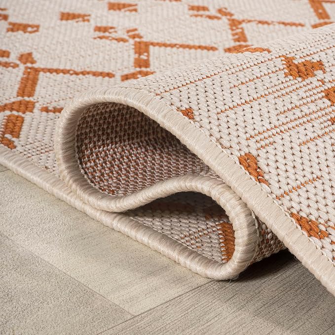 JONATHAN Y Moroccan Geometric Indoor Outdoor Area Rug 9X12 Cream/Orange - Image 6