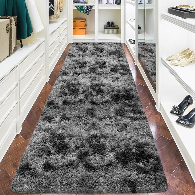 3x10ft Plush High Pile Black Tie-Dyed Rug Fluffy Soft Runner Bedside Rug - Image 4
