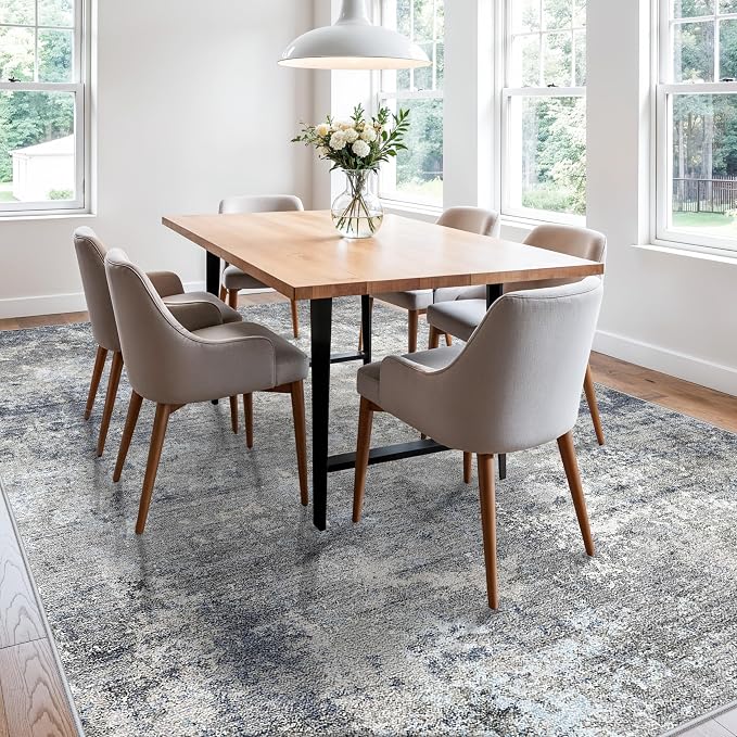 Washable Area Rug 9x12 Living Room – Neutral Modern Abstract Large Carpet - Image 9