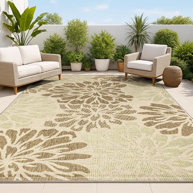 JONATHAN Y Floral Textured Weave Indoor Outdoor Area Rug 8X10 Sage/Brown by JONATHANY