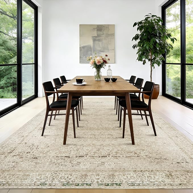 Cream and Light Tan Area Rugs Washable Rug - Image 8