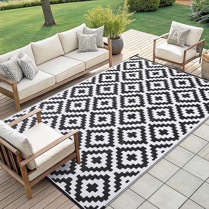 Smiry Waterproof Outdoor Rug 9x12 ft, Reversible Plastic Straw Patio Camping - Image 7