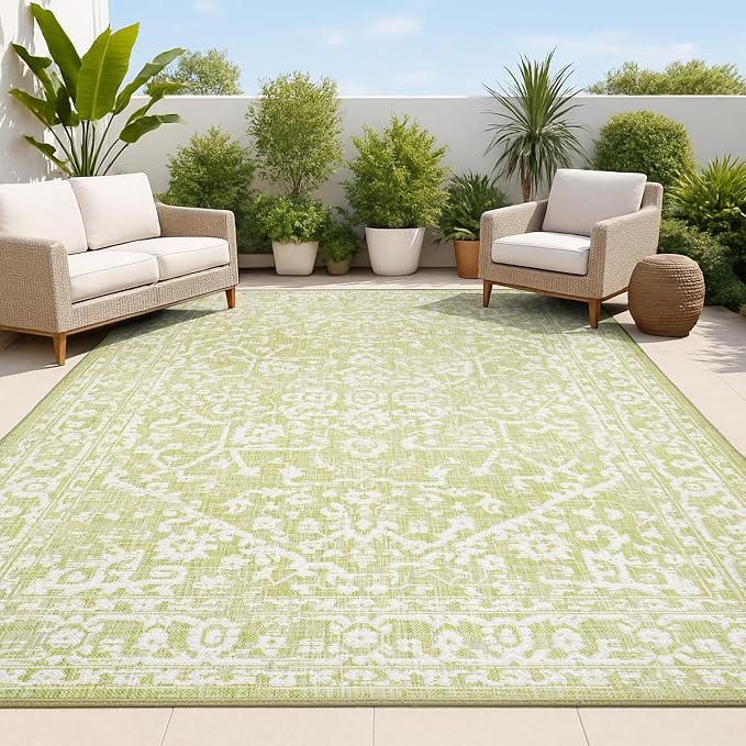 JONATHAN Y Boho Medallion Indoor Outdoor Area Rug 9X12 Green/Cream, Malta by JONATHANY