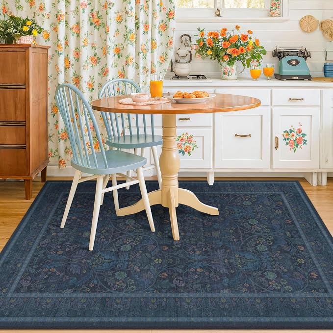 Washable Dark Blue 5x7 Living Room Area Rug - Image 8