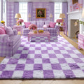 KICMOR Purple Rugs for Bedroom Living Room, Fluffy Soft Checkered 4x6 Area Rug by KICMOR