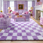 KICMOR Purple Rugs for Bedroom Living Room, Fluffy Soft Checkered 4x6 Area Rug by KICMOR