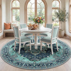 RELEANY Area Rugs Round 7ft Washable Non-Slip, Floral Vintage Distress by RELEANY