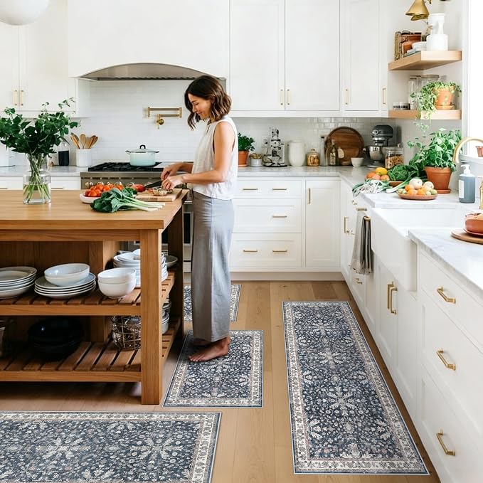 Kitchen Rug Sets 4-Piece with Runner – Washable Non-Slip Floor Mats by BYYVOORugsforYourHome