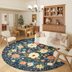 DUKINO Floral Round Rug, 6ft Washable Circle Rug, Non Slip Indoor Low Pile by DUKINO