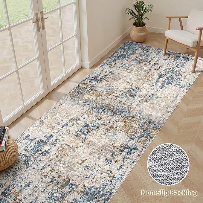 Runner Rug Kitchen Washable Rugs: 3x8 Non-Slip Abstract Soft Modern Stain - Image 3