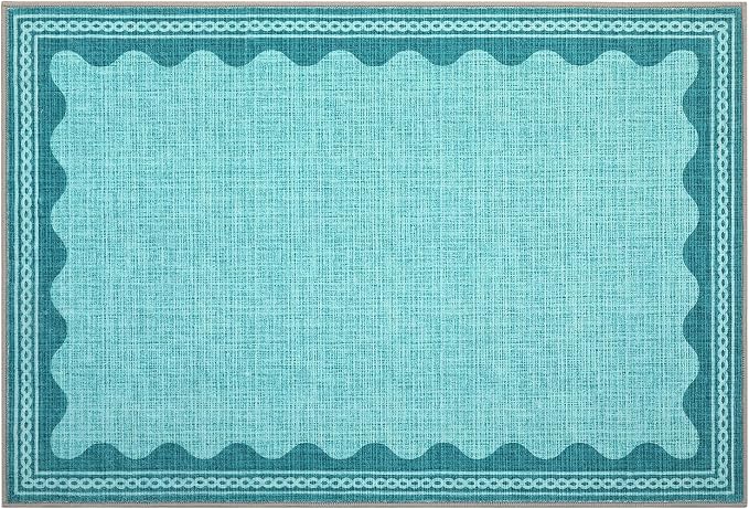GarveeHome Scalloped Teal Door Mat Indoor Rugs - Image 3