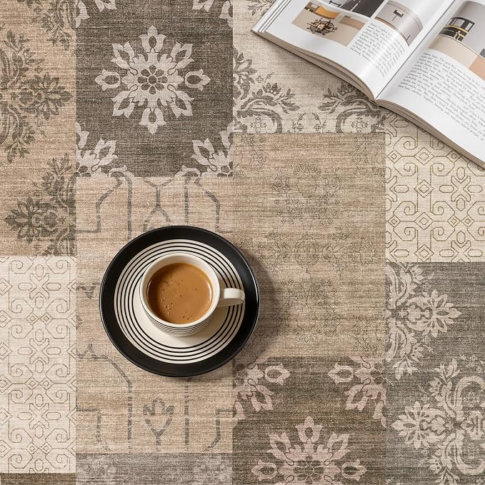 UERMEI 6x9 Area Rug for Living Room, Washable Brown Modern Geometric Patchwork - Image 9