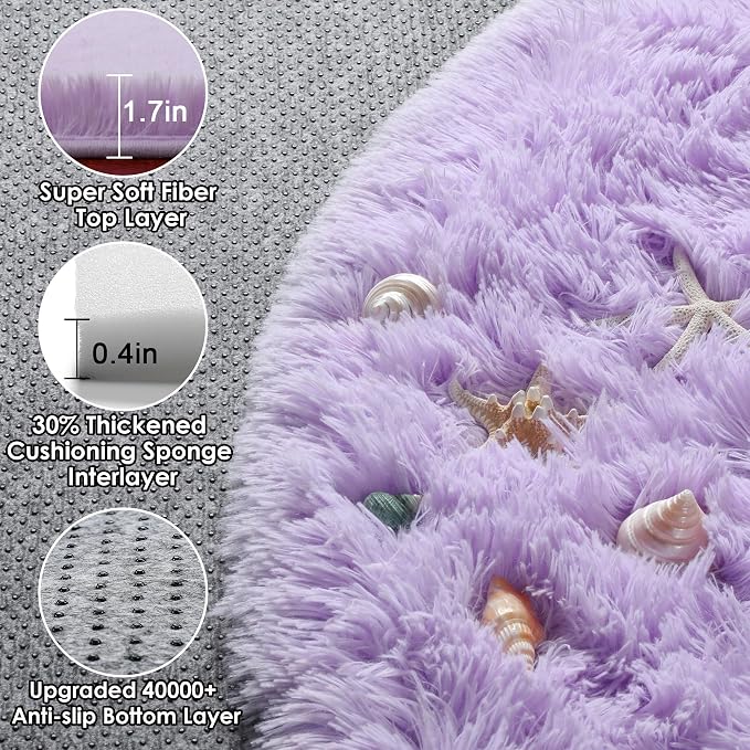 ONASAR Light Purple Round Area Rugs 5ft, Soft Bedroom Circle Rug Floor Mats - Image 2
