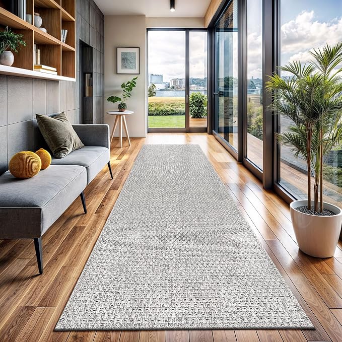 CAMILSON Indoor and Outdoor Runner Rug Gray Solid Boho Woven Design by CAMILSONIndoorOutdoorAreaRugs