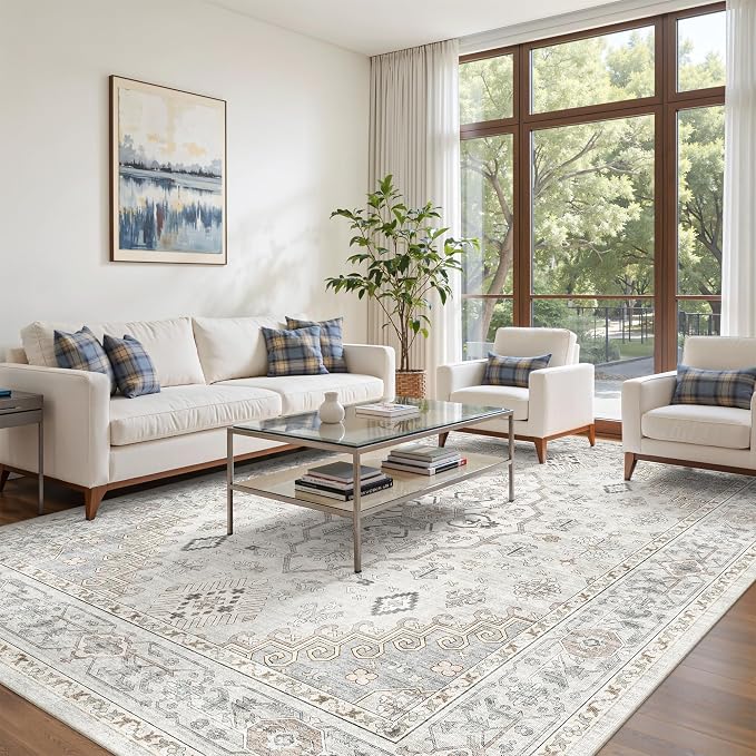befbee 8x10 Area Rugs for Living Rooms, Stain Resistant Neutral Washable Rugs - Image 7