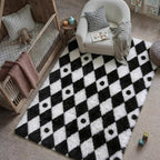 PureCozy Checkered Rug 4x6 Fluffy Shag Living Room Black and White Area Rug by PureCozy
