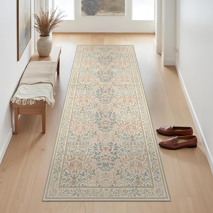 GENIMO 2x7 Runner Rug Non Slip Washable, Vintage Floral Kitchen Runner Rug - Image 3