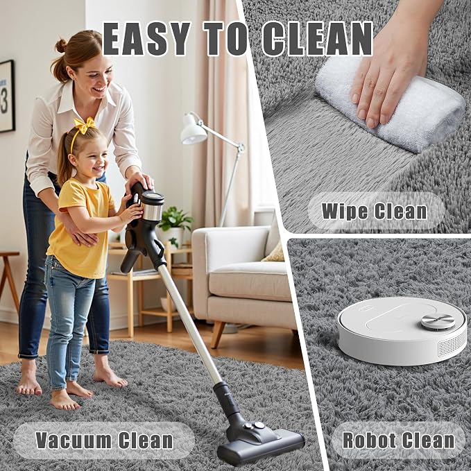 5x8 Area Rug for Living Room:Ultra Soft Fluffy Shag Light Grey Rugs, Large - Image 7