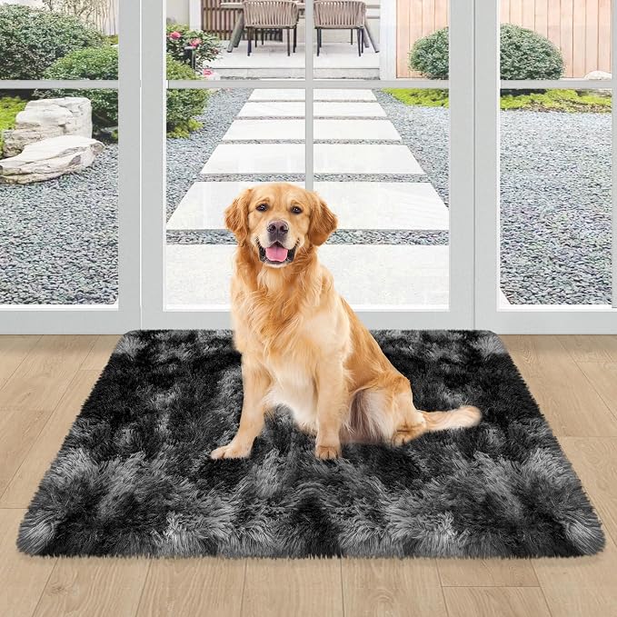 2x3 ft Shaggy Small Black Rug, Tie Dye Soft Fluffy Carpet Bedside Fuzzy Area - Image 8